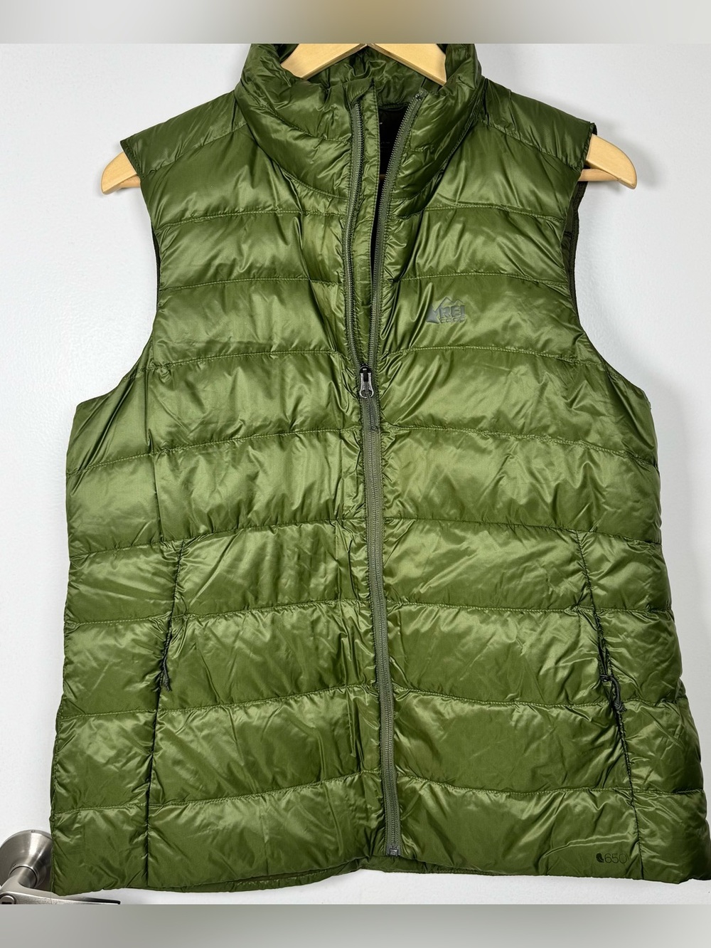 REI Co-op 650 Down Puffer Vest Jacket Olive Green Women’s Large Outdoor Gorpcore